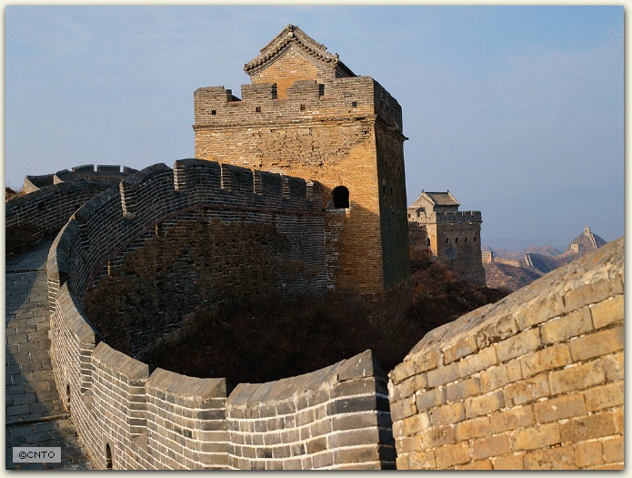 Scenic view of a stretch of the Great Wall with guard towers, near Beijing, China